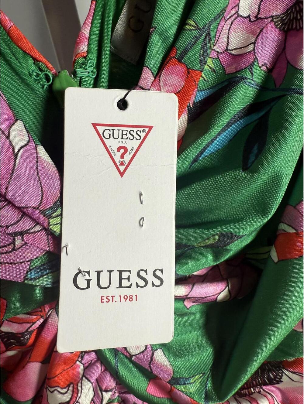 NWT GUESS Green Floral Ruched Sleeveless Mini Dress Size 6 - Picture 7 of 7